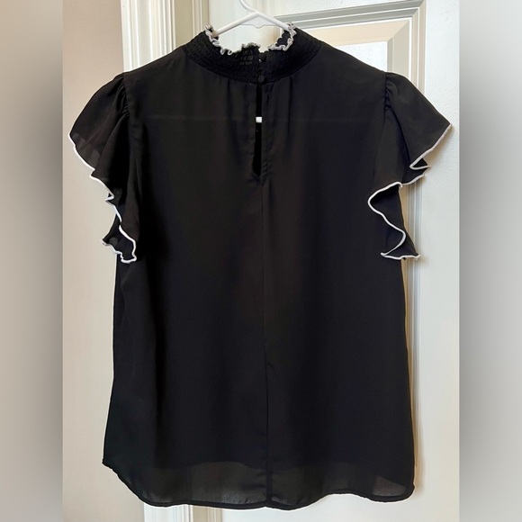 Express black mesh top with white accents in size S. - Picture 2 of 4